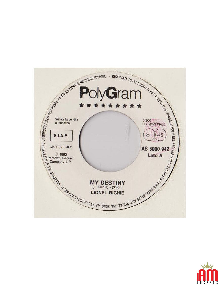 Mon destin repose en paix [Lionel Richie,...] - Vinyl 7", 45 RPM, Jukebox, Promo [product.brand] 1 - Shop I'm Jukebox 