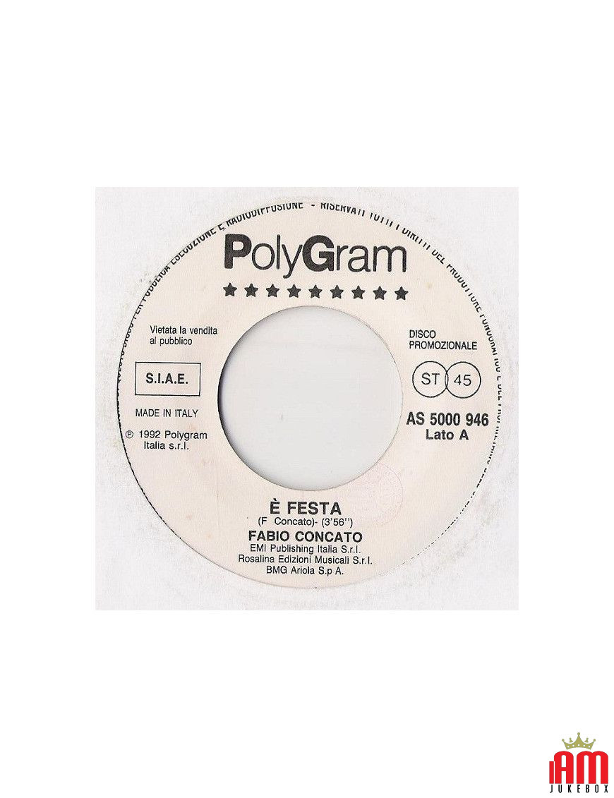 È Festa Moving On [Fabio Concato,...] - Vinyl 7", 45 RPM, Promo, Stereo [product.brand] 1 - Shop I'm Jukebox 