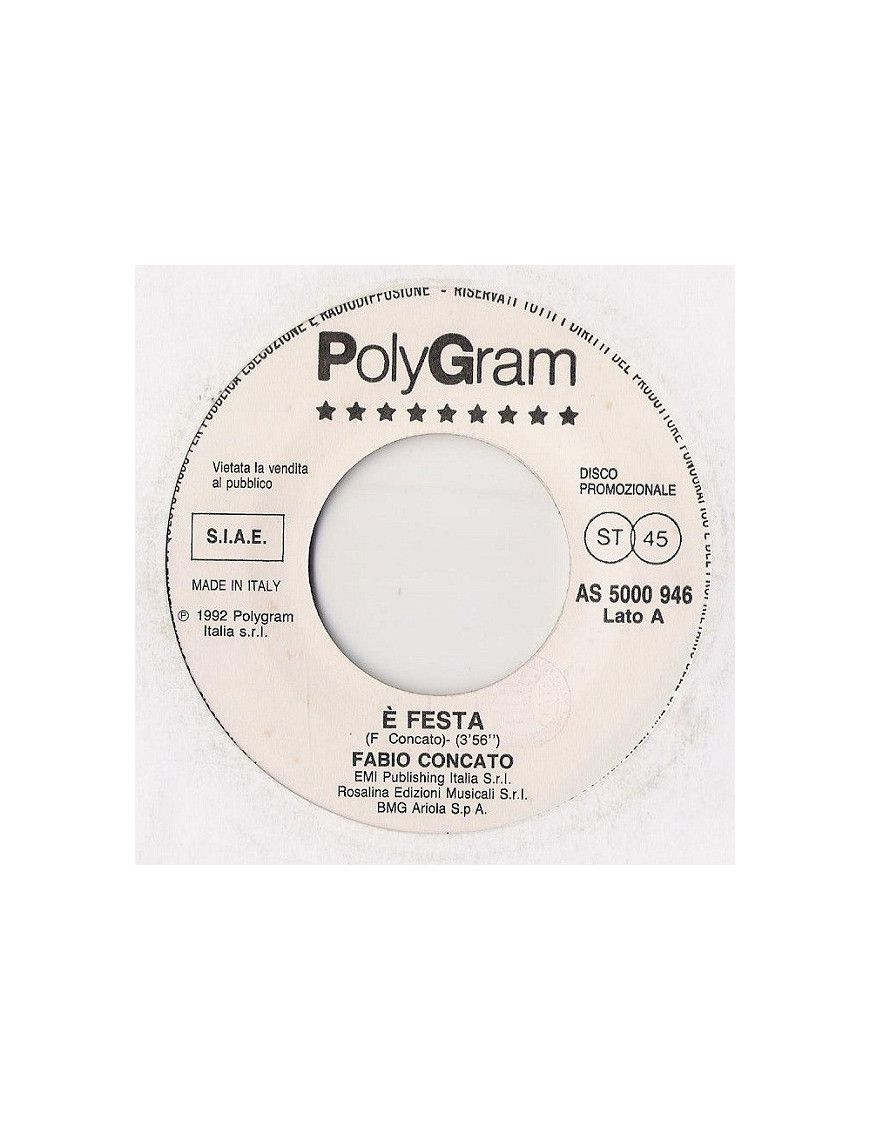 È Festa Moving On [Fabio Concato,...] – Vinyl 7", 45 RPM, Promo, Stereo [product.brand] 1 - Shop I'm Jukebox 