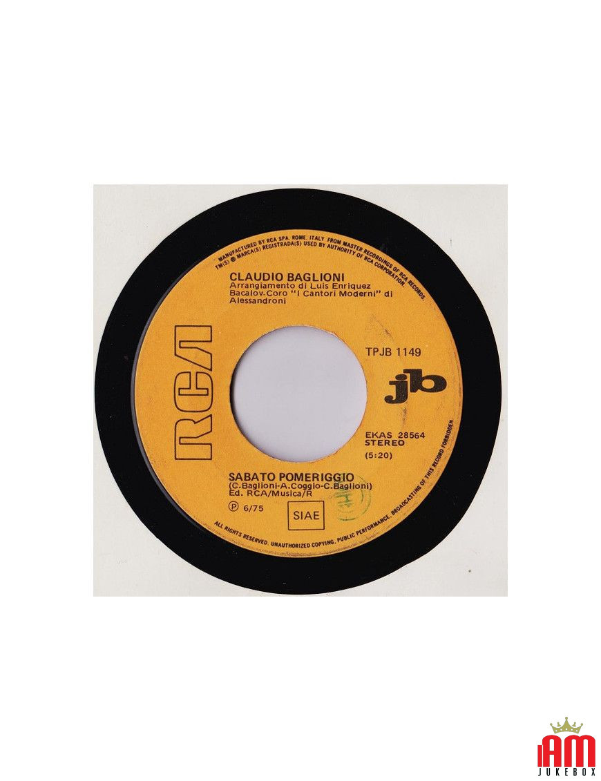 Sabato Pomeriggio Amore Scusami [Claudio Baglioni,...] - Vinyl 7", 45 RPM, Jukebox [product.brand] 1 - Shop I'm Jukebox 