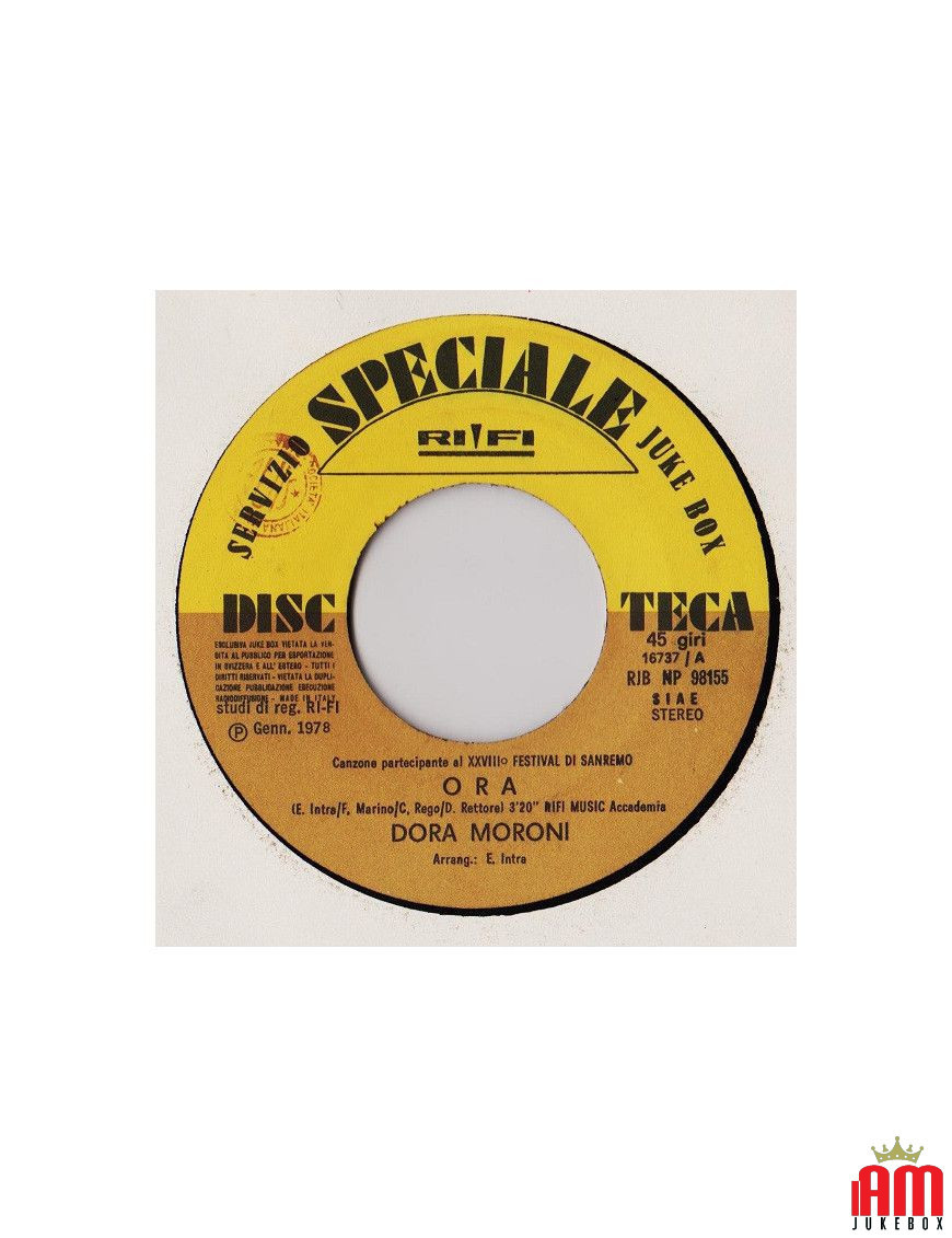 Ora Tu Sola [Dora Moroni,...] – Vinyl 7", 45 RPM, Jukebox, Stereo [product.brand] 1 - Shop I'm Jukebox 