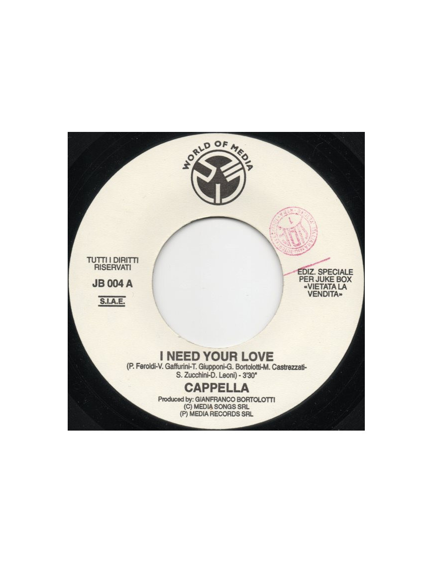 I Need Your Love   Angels' Symphony [Cappella,...] - Vinyl 7", 45 RPM, Jukebox