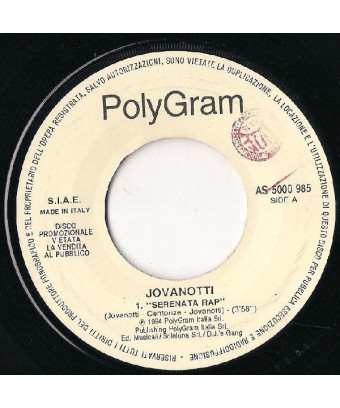 Serenata Rap   Cambio [Jovanotti,...] - Vinyl 7", 45 RPM, Promo