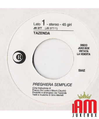 Simple SOS Prayer [Tazenda,...] – Vinyl 7", 45 RPM, Jukebox [product.brand] 1 - Shop I'm Jukebox 