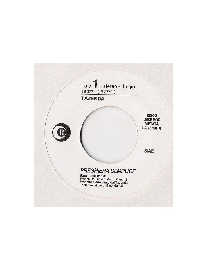 Preghiera Semplice   S.O.S. [Tazenda,...] - Vinyl 7", 45 RPM, Jukebox
