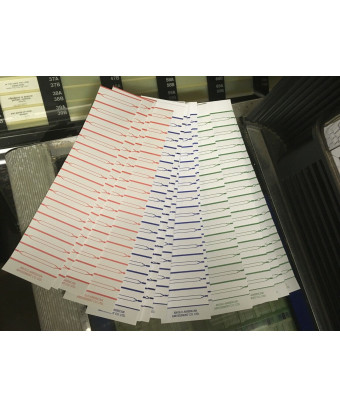 100 étiquettes perforées de titre de juke box en vinyle blanc couleurs mélangées originales