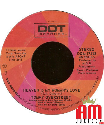 Heaven Is My Woman's Love [Tommy Overstreet] – Vinyl 7", 45 RPM, Styrol