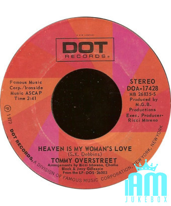 Heaven Is My Woman's Love [Tommy Overstreet] - Vinyle 7", 45 tr/min, Styrène [product.brand] 1 - Shop I'm Jukebox 