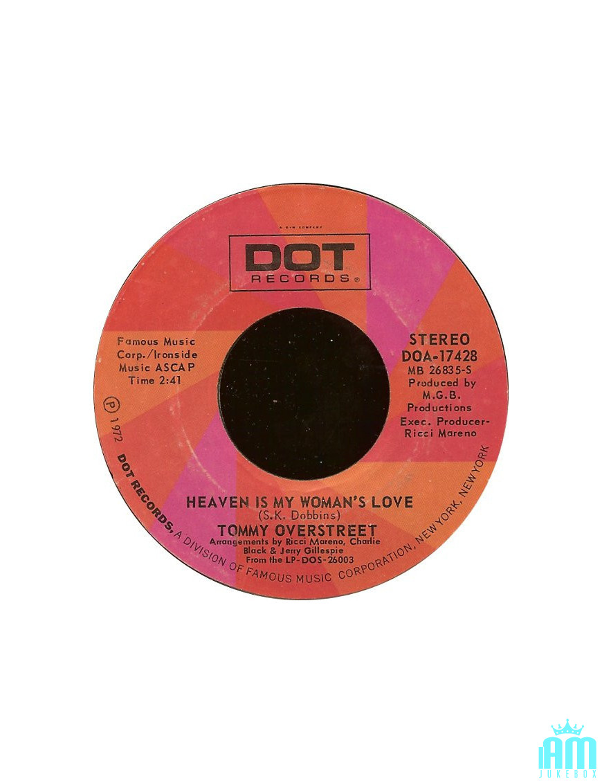 Heaven Is My Woman's Love [Tommy Overstreet] - Vinyle 7", 45 tr/min, Styrène [product.brand] 1 - Shop I'm Jukebox 