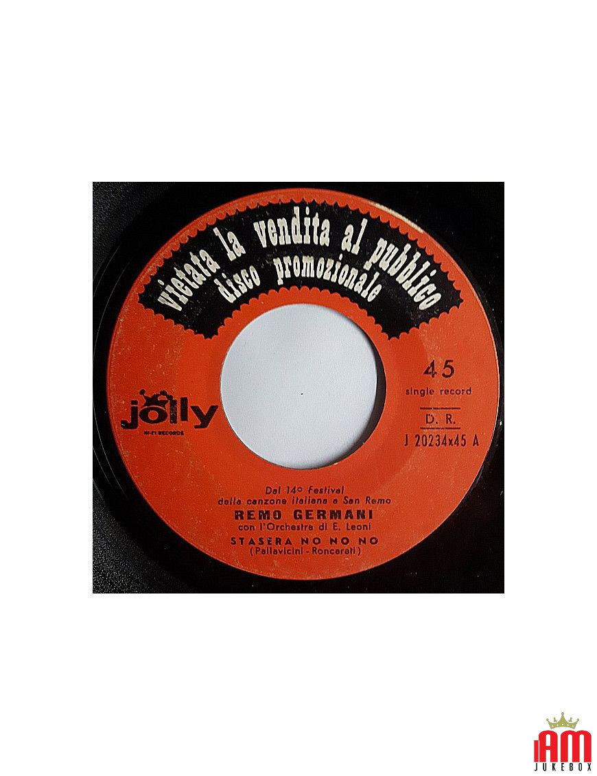 Stasera No No No [Remo Germani] - Vinyl 7", 45 RPM, Single, Promo [product.brand] 1 - Shop I'm Jukebox 