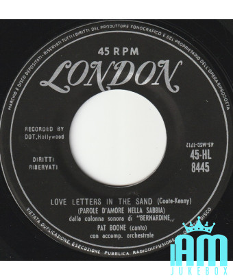 Lettres d'amour dans le sable Mots d'amour dans le sable [Pat Boone] - Vinyle 7", 45 tr/min [product.brand] 1 - Shop I'm Jukebox