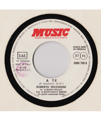 A Te   Un'Altra Storia   Domenica Invece [Roberto Vecchioni,...] - Vinyl 7", 45 RPM, Promo, Stereo