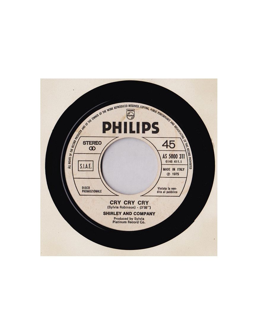 Cry Cry Cry Sorry [Shirley & Company,...] - Vinyl 7", 45 RPM, Promo [product.brand] 1 - Shop I'm Jukebox 