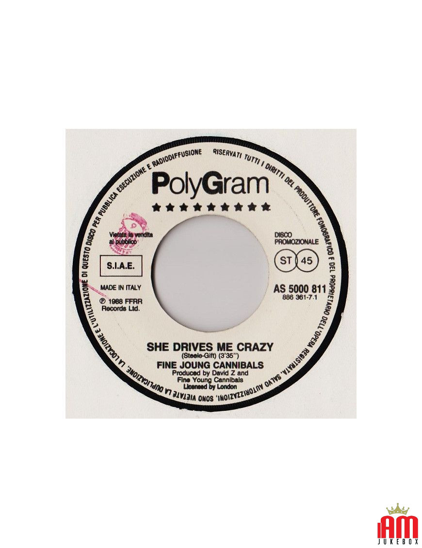 She Drives Me Crazy Halleluiah Man [Fine Young Cannibals,...] - Vinyl 7", 45 RPM, Promo, Stéréo [product.brand] 1 - Shop I'm Juk