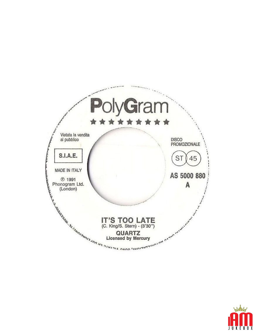 It's Too Late Motor-Cycle [Quartz (2),...] – Vinyl 7", 45 RPM, Promo, Stereo [product.brand] 1 - Shop I'm Jukebox 