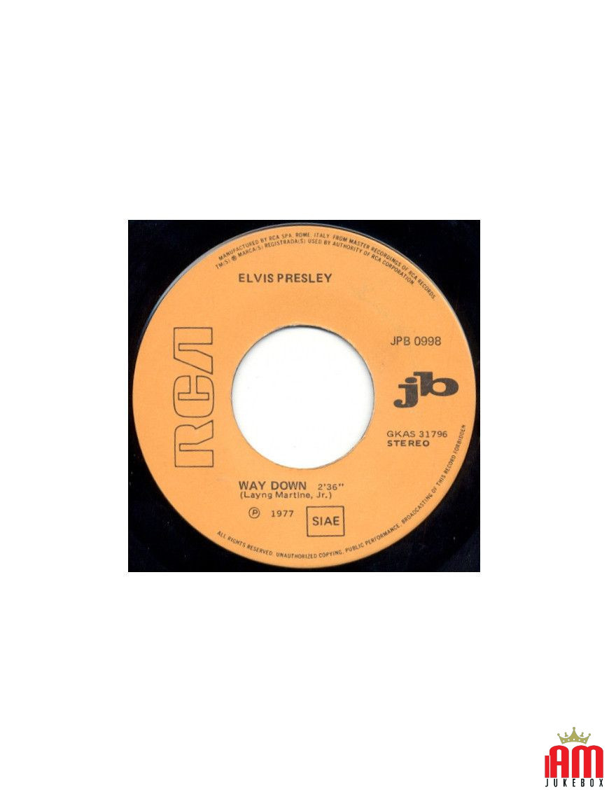 Way Down [Elvis Presley] - Vinyle 7", 45 tr/min, Jukebox, Stéréo [product.brand] 1 - Shop I'm Jukebox 