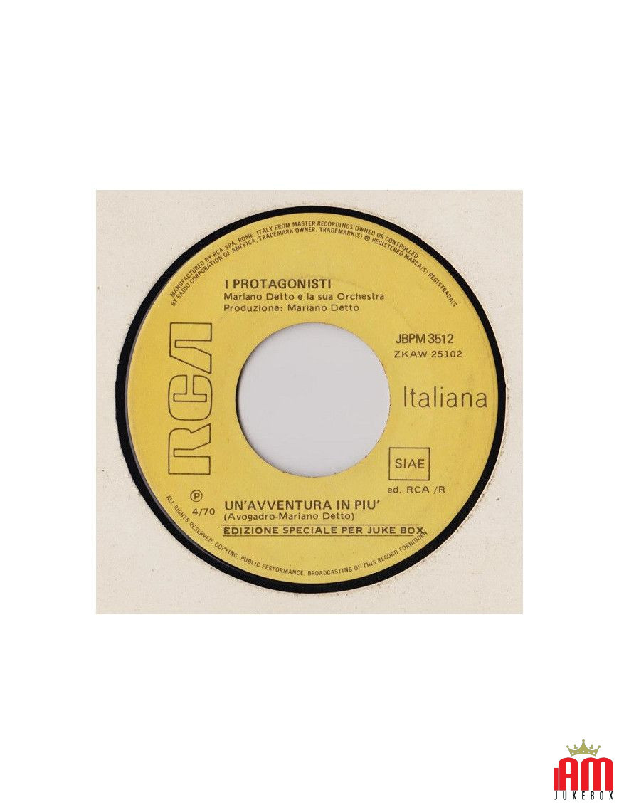 Un'Avventura In Più [I Protagonisti] - Vinyl 7", 45 RPM, Jukebox, Mono [product.brand] 1 - Shop I'm Jukebox 