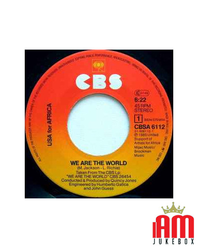 We Are The World [USA For Africa] - Vinyl 7", 45 RPM, Single, Stereo [product.brand] 1 - Shop I'm Jukebox 