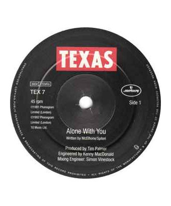 Alone With You [Texas] – Vinyl 7", 45 RPM, Single [product.brand] 1 - Shop I'm Jukebox 