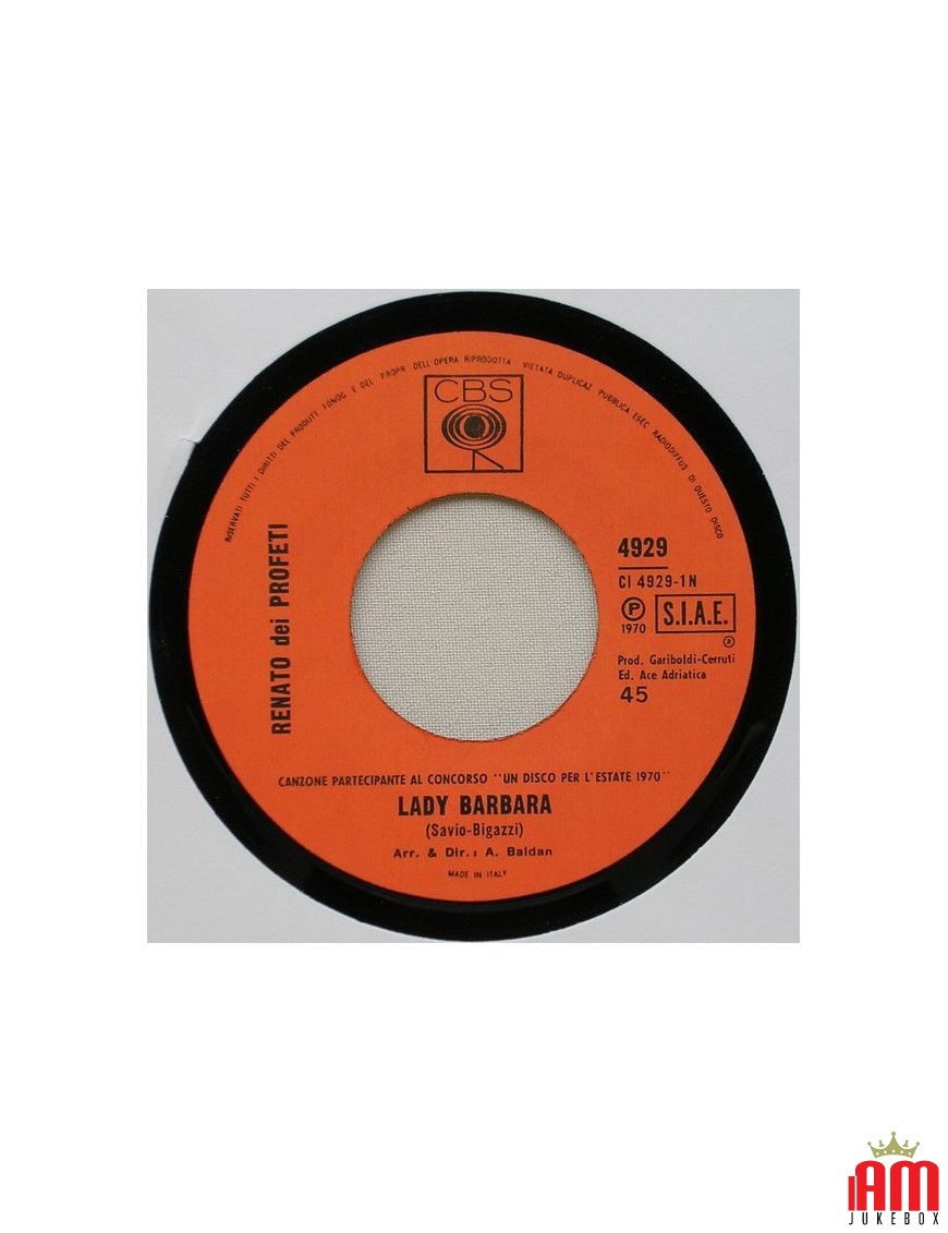 Lady Barbara [Renato Dei Profeti] - Vinyle 7", 45 tours [product.brand] 1 - Shop I'm Jukebox 