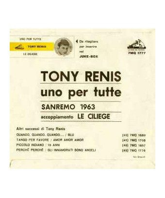 One For All [Tony Renis] - Vinyl 7", 45 RPM [product.brand] 1 - Shop I'm Jukebox 