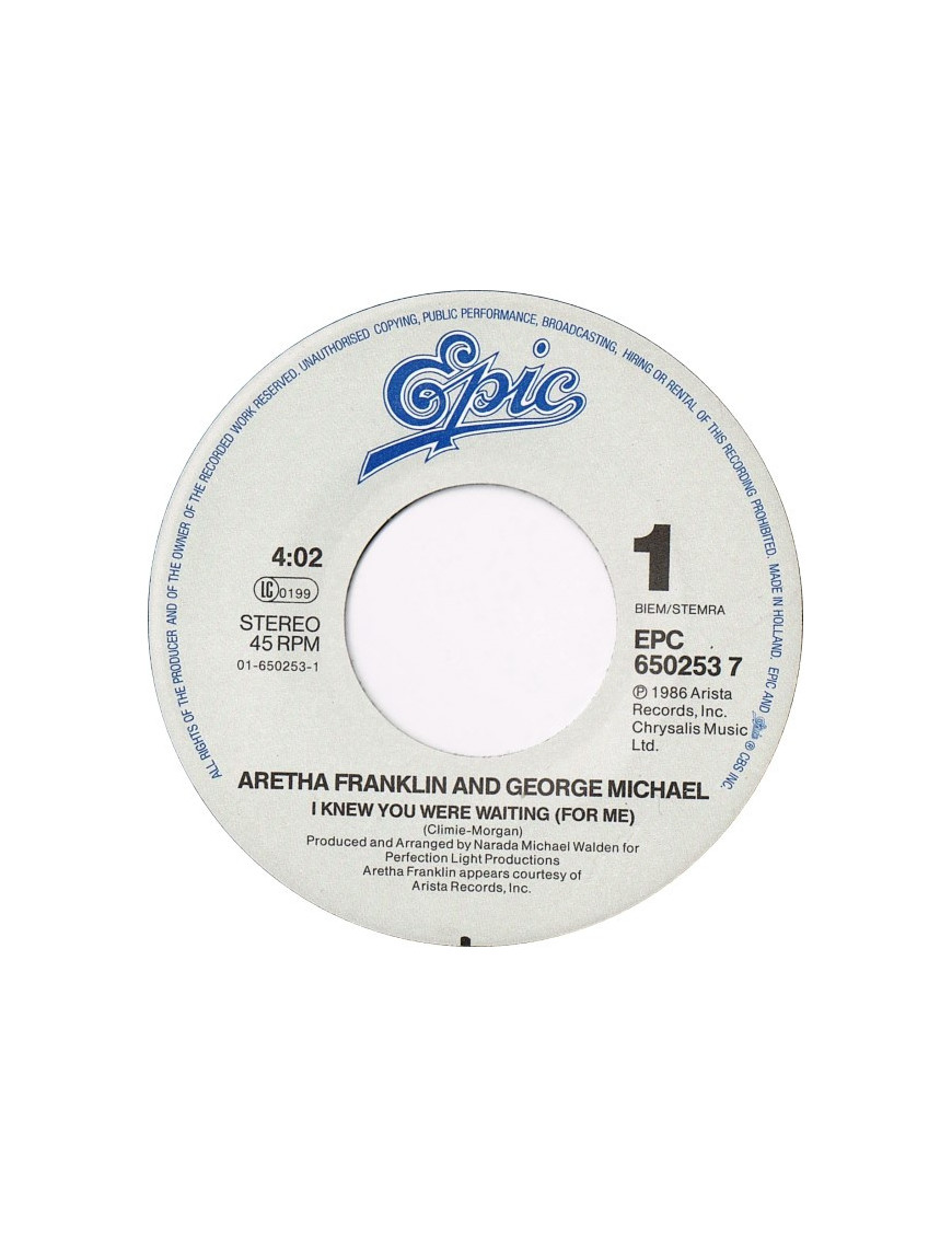 I Knew You Were Waiting (For Me) [Aretha Franklin,...] - Vinyl 7", 45 RPM, Single, Stereo