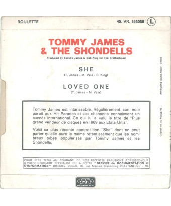 She [Tommy James & The Shondells] - Vinyl 7", 45 RPM, Single [product.brand] 1 - Shop I'm Jukebox 