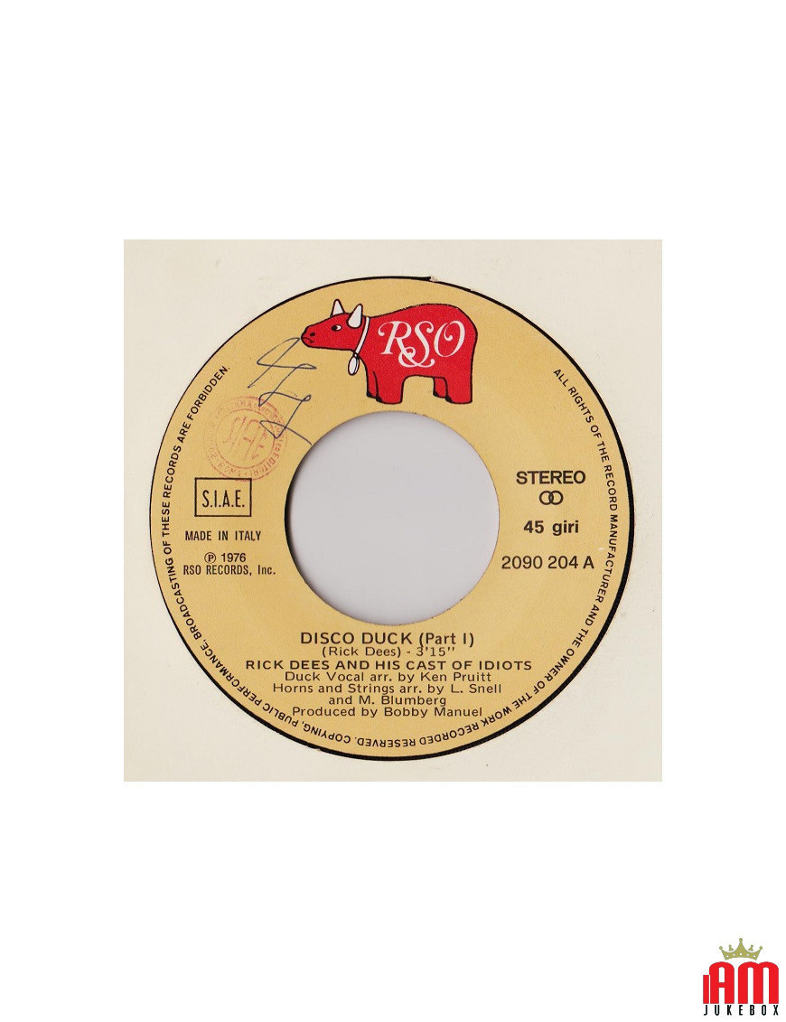 Disco Duck (Part 1) [Rick Dees & His Cast Of Idiots] - Vinyl 7", 45 RPM, Single, Stereo [product.brand] 1 - Shop I'm Jukebox 