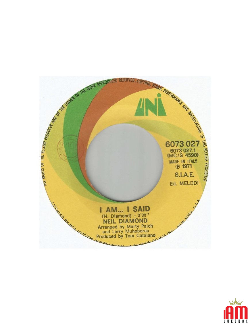 I Am... I Said [Neil Diamond] – Vinyl 7", 45 RPM [product.brand] 1 - Shop I'm Jukebox 