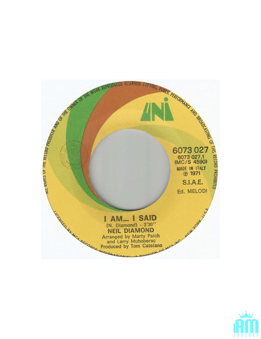 Je suis... j'ai dit [Neil Diamond] - Vinyl 7", 45 tr/min [product.brand] 1 - Shop I'm Jukebox 