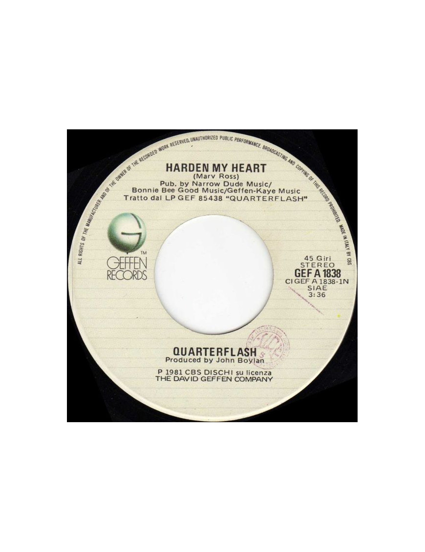 Harden My Heart [Quarterflash] - Vinyl 7", 45 RPM, Stereo