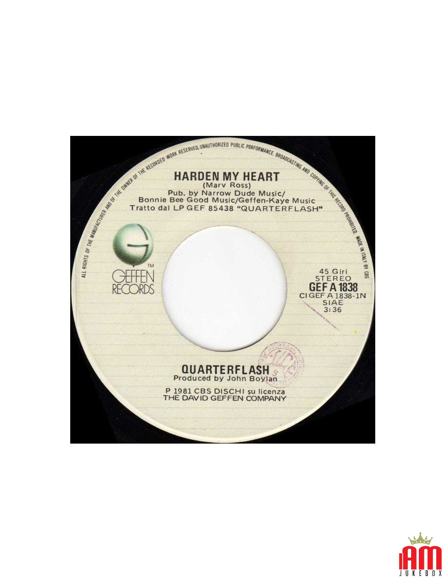 Harden My Heart [Quarterflash] - Vinyl 7", 45 RPM, Stereo