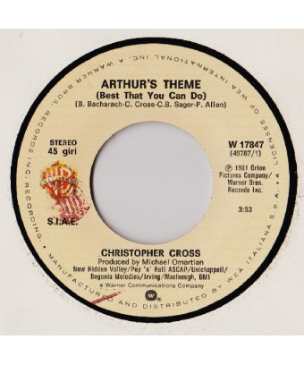 Arthur's Theme (Best That You Can Do) [Christopher Cross] – Vinyl 7", 45 RPM