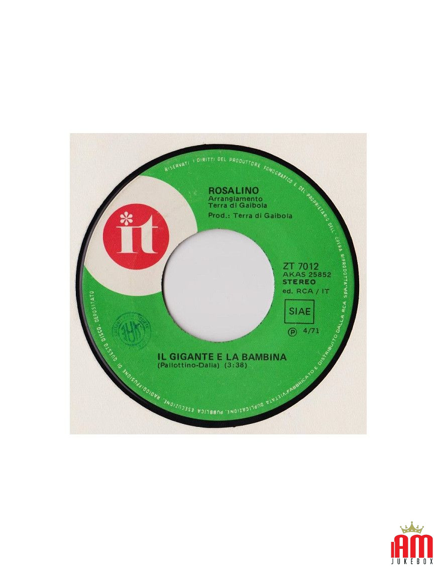 Il Gigante E La Bambina Strade Su Strade [Rosalino Cellamare] - Vinyl 7", 45 RPM, Stereo [product.brand] 1 - Shop I'm Jukebox 