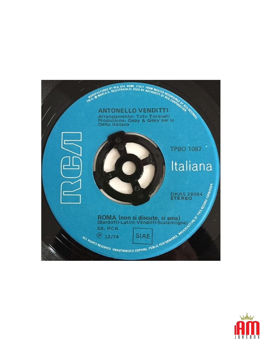 Roma (Non Si Discute, Si Ama) [Antonello Venditti] - Vinyl 7", 45 RPM, Stereo [product.brand] 1 - Shop I'm Jukebox 