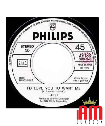 Un Altro Uomo I'd Love You To Want Me [Paolo Ferrara,...] - Vinyl 7", 45 RPM, Promo [product.brand] 1 - Shop I'm Jukebox 