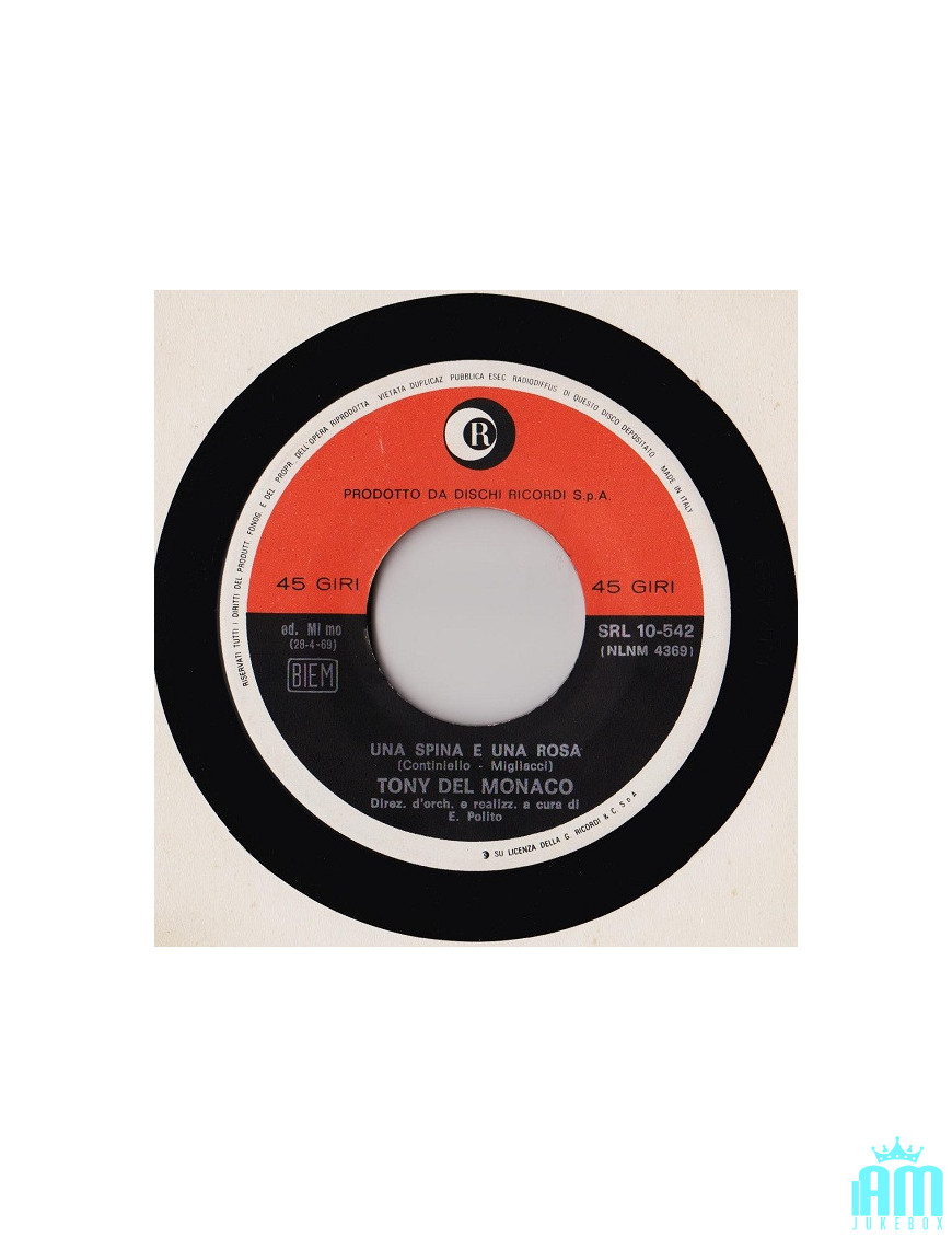 Una Spina E Una Rosa [Tony Del Monaco] - Vinyl 7", 45 RPM [product.brand] 1 - Shop I'm Jukebox 