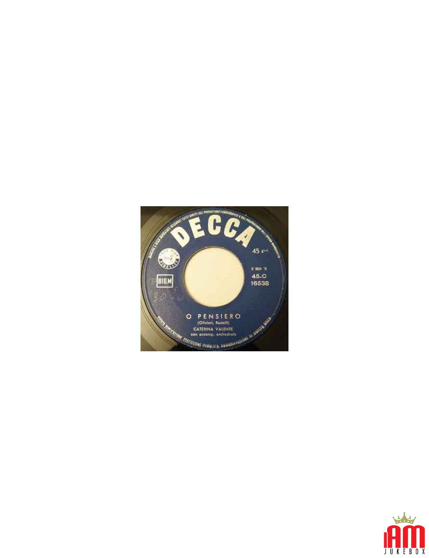 O Pensiero Nessuno Al Mondo [Caterina Valente] - Vinyl 7", 45 RPM [product.brand] 1 - Shop I'm Jukebox 