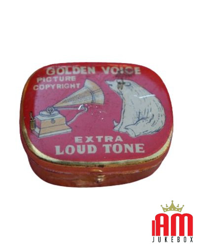 Ne hai uno da vendere? Vendine uno simile Vintage "His Masters Voice" Loud Tone Gramophone Needle Tin Box Jukebox and turntable 