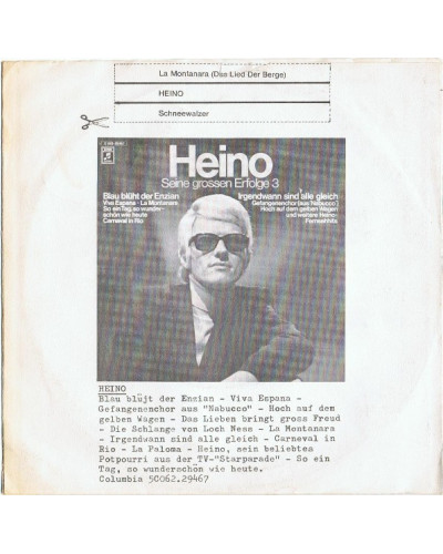 COVER OHNE VINYL 45 RPM Heino – La Montanara [Das Lied Der Berge]