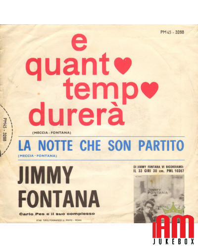 COVER OHNE VINYL 45 RPM Jimmy Fontana – und wie lange wird es halten