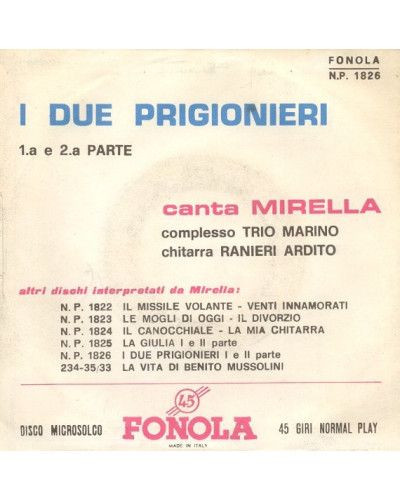 I Due Prigionieri [Mirella] - Vinyl 7", 45 RPM [product.brand] 1 - Shop I'm Jukebox 