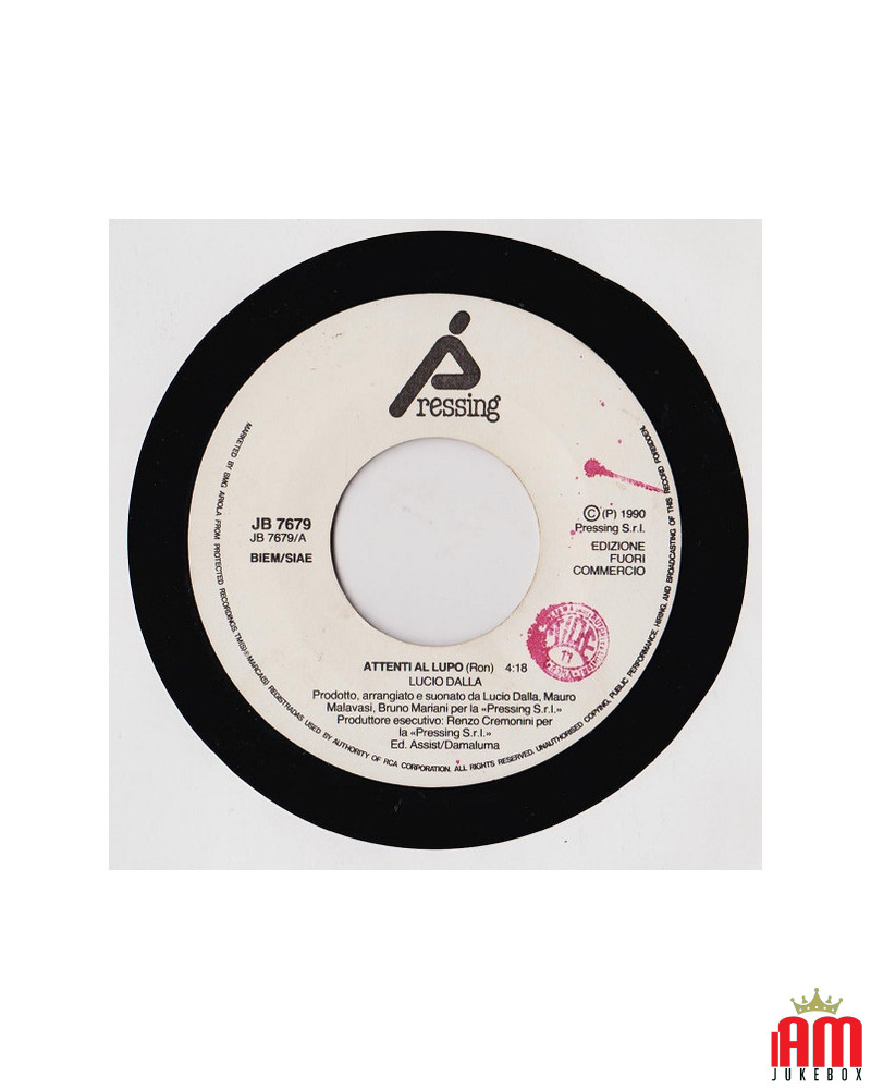 Attenti Al Lupo [Lucio Dalla] - Vinyl 7", 45 RPM, Promo [product.brand] 1 - Shop I'm Jukebox 