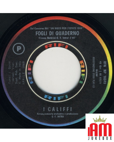 Fogli Di Quaderno [I Califfi] - Vinyl 7", 45 RPM, Single [product.brand] 1 - Shop I'm Jukebox 