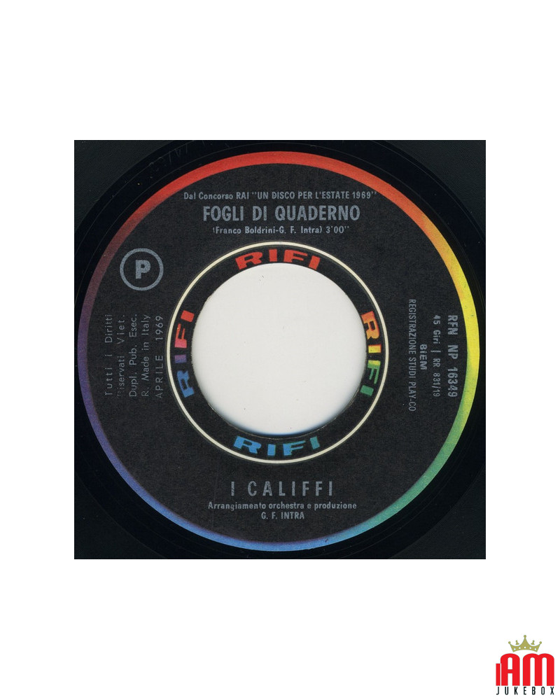 Fogli Di Quaderno [I Califfi] - Vinyl 7", 45 RPM, Single [product.brand] 1 - Shop I'm Jukebox 