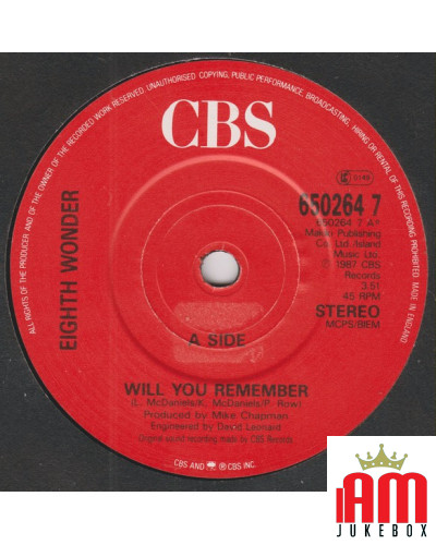 Will You Remember [Eighth Wonder] - Vinyl 7", 45 RPM, Single, Stereo [product.brand] 1 - Shop I'm Jukebox 