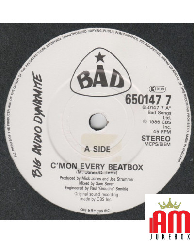 C'mon Every Beatbox [Big Audio Dynamite] - Vinyl 7", 45 RPM, Single, Stereo [product.brand] 1 - Shop I'm Jukebox 