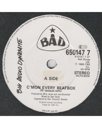 C'mon Every Beatbox [Big Audio Dynamite] - Vinyle 7", 45 tr/min, Single, Stéréo [product.brand] 1 - Shop I'm Jukebox 