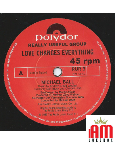 Love Changes Everything [Michael Ball] - Vinyl 7", 45 RPM, Single [product.brand] 1 - Shop I'm Jukebox 