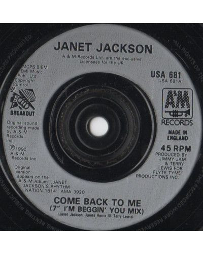 Come Back To Me bw Alright [Janet Jackson] – Vinyl 7", Single, 45 RPM [product.brand] 1 - Shop I'm Jukebox 